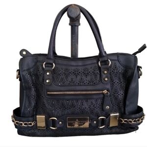 Andrew Marc Black Handbag with Gold Accents